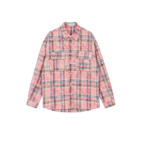 Pink Tie-Dye Plaid Long-Sleeved Shirt