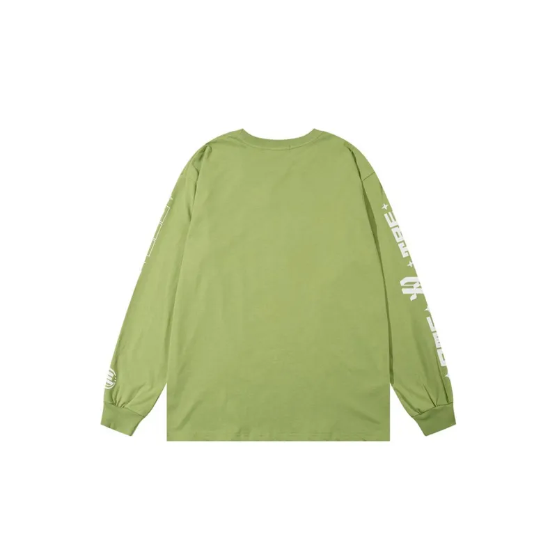 Retro Racing Elements Letters Printing Round Neck Long Sleeved T Shirt-1