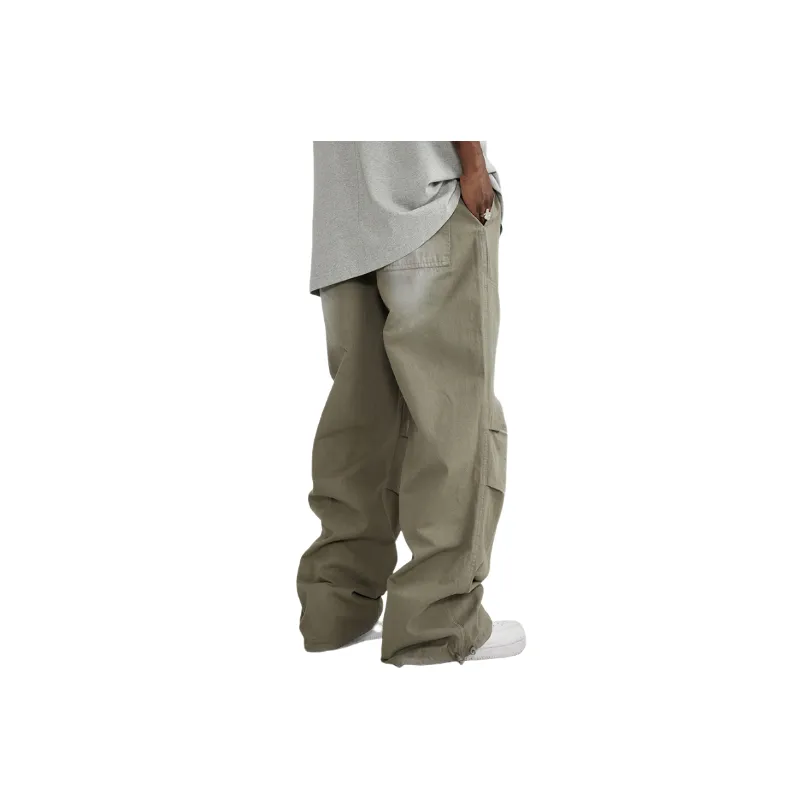 Washed Rope binding Foot Woven Logging Crowd Pants-3