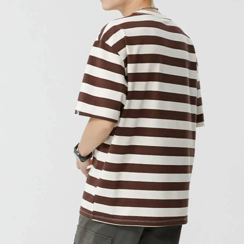 Loose Casual Ribbed Cotton Twill Fabric T Shirt-5