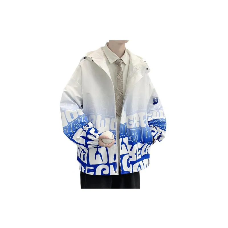 Functional Casual Trendy Gradient Letter Print Hoodie-4