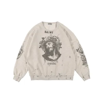 New Fashion Brand Graffiti Destruction Leisure Crewneck Pullover Loose Sweatshirt