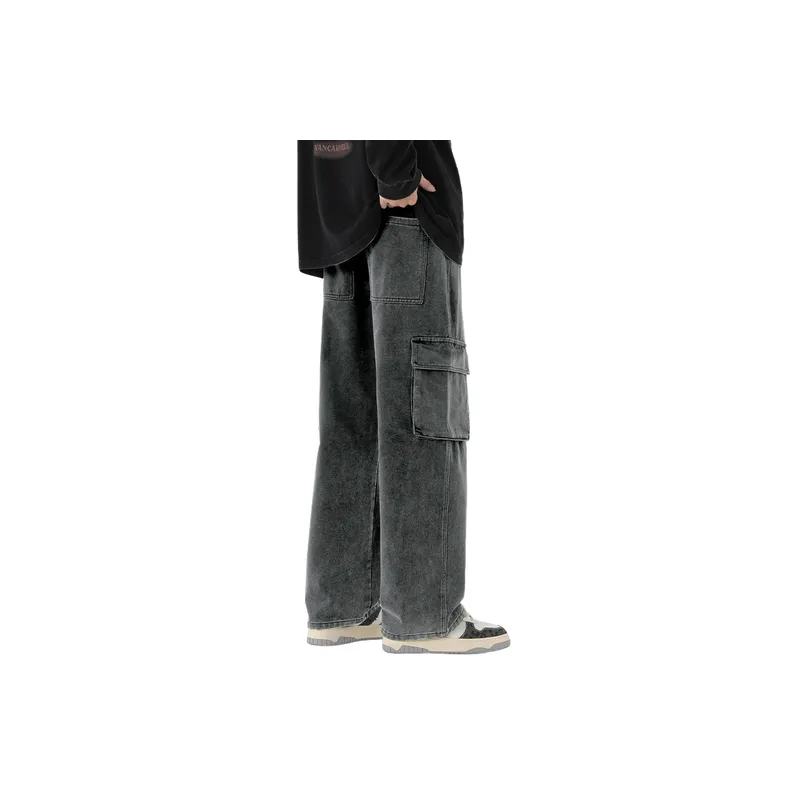 Trendy Loose Straight Wide Leg Denim Cargo Pants-10