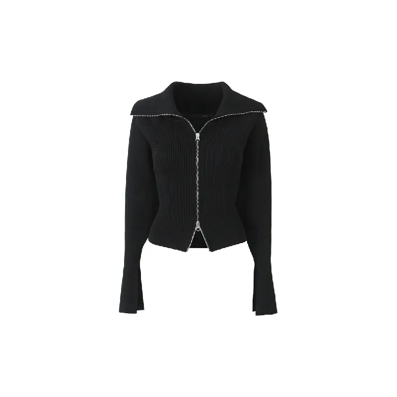 Retro Zipper Knitted Fabric Knitwear Women-0