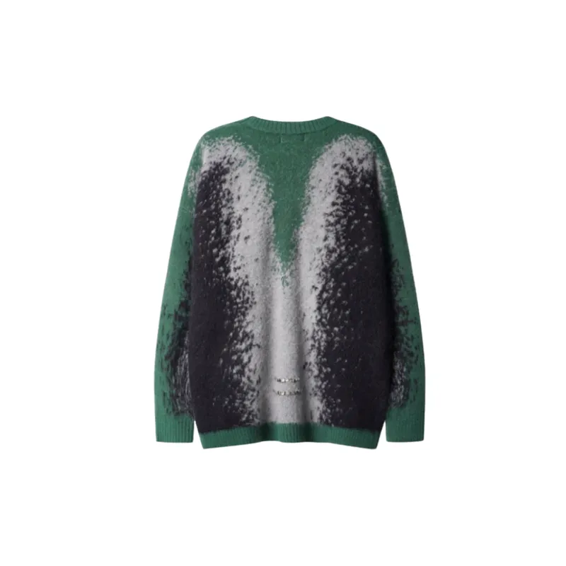 Retro Gradient Jacquard Metal Beads Decorative Contrast Crewneck Turtleneck Sweater-1