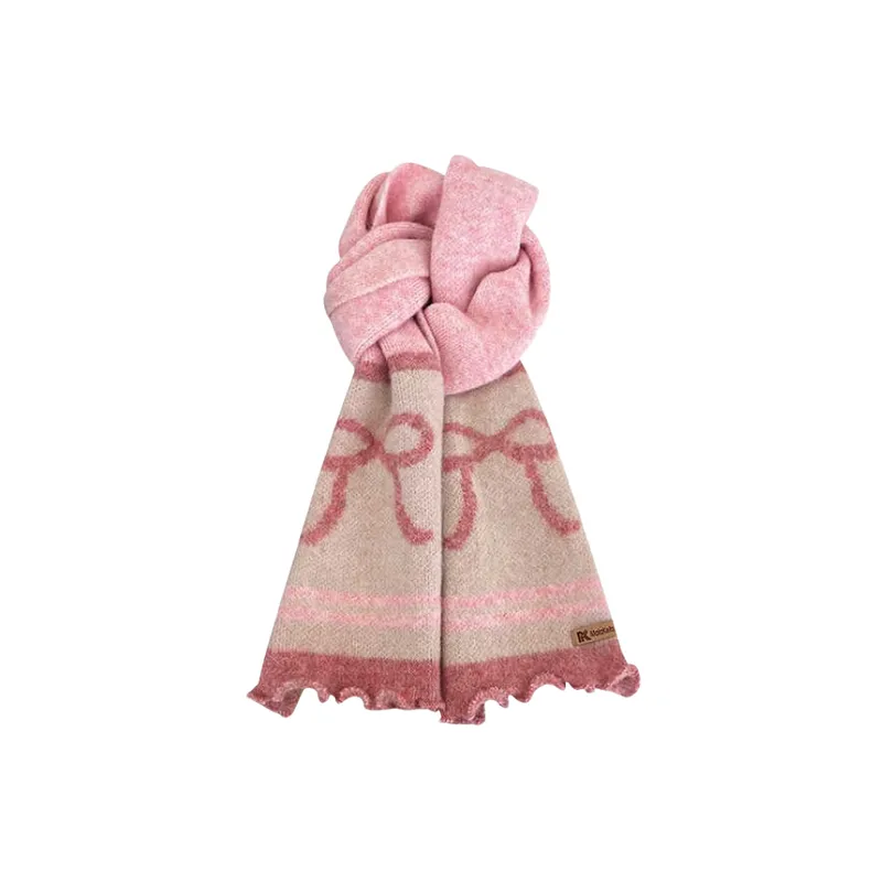 Cute Bow Striped Knit Scarf-2