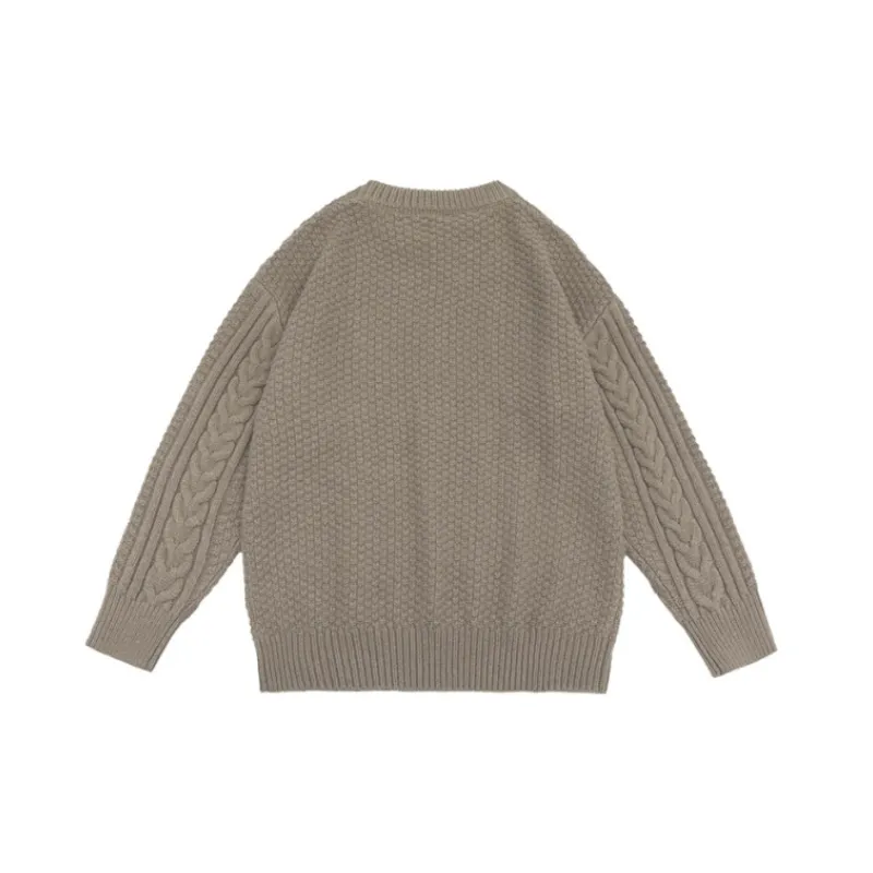Retro Plain Blended Synthetic Fabrics Sweater-1
