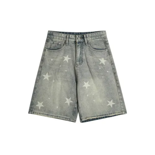 Loose Five-Pointed Star Printed Denim Shorts