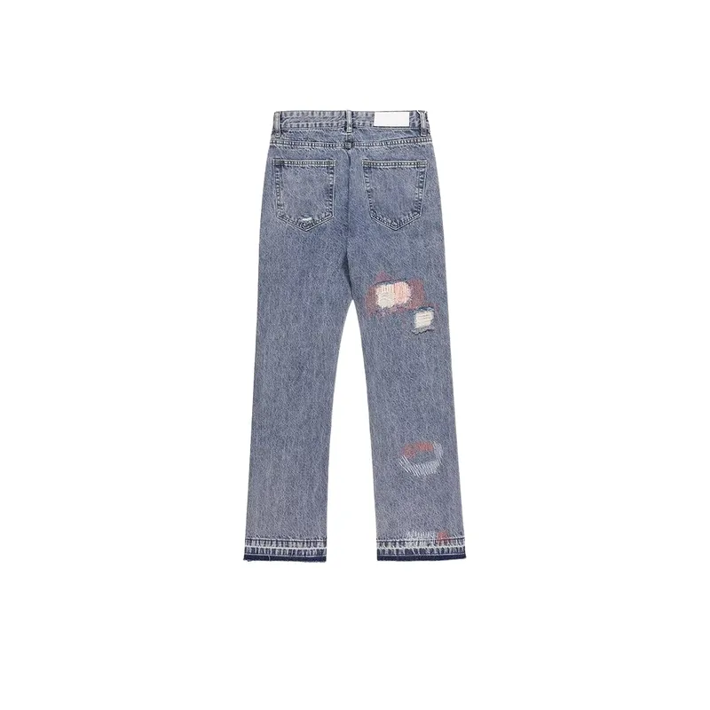 Patch Ripped Micro flared High Street Embroidered Loose Hip hop Jeans-1