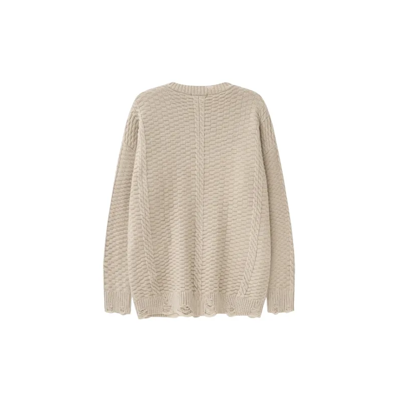 High Street Hole Retro Pair Twist Crewneck Knitted Sweater-1