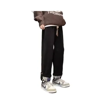 Loose Wide Leg Fashionable Sports Fleece Lined High Street Straight Casual Pants