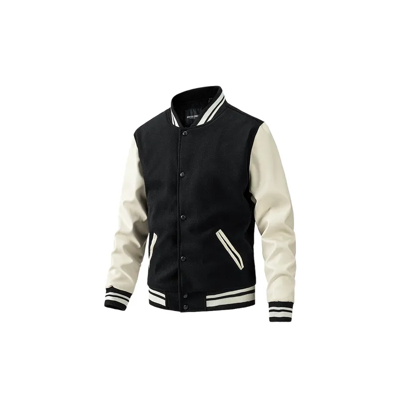 Sporty Striped Woolen Fabric Baseball Jersey-4