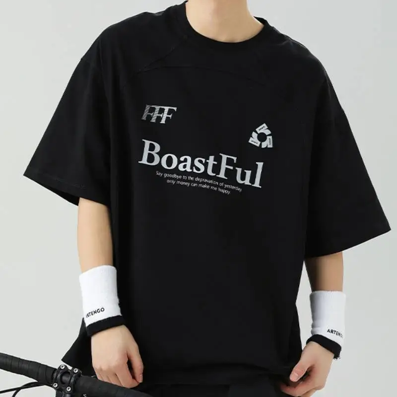 Plain Letter 100% Cotton T Shirt-8