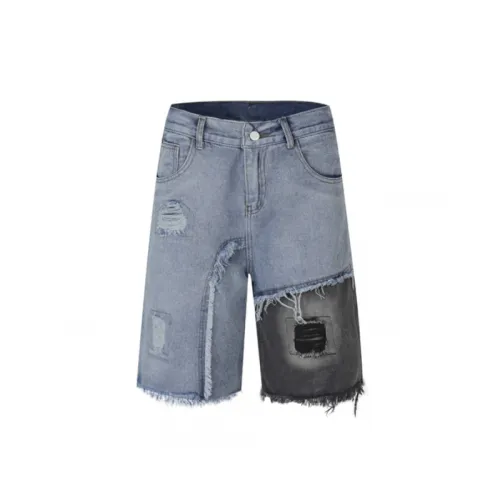 Stitching Color matching Ragged Cat beard Denim Shorts
