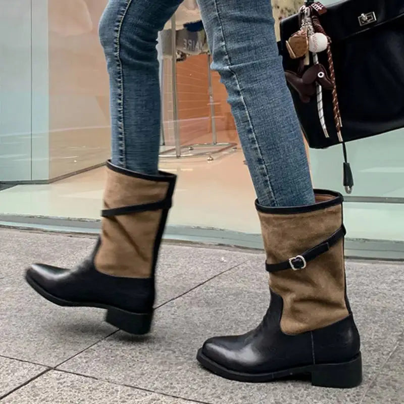 Retro Contrast Color Ankle Boots-2