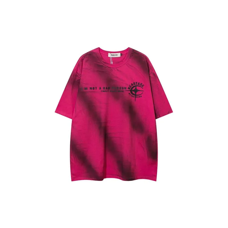 Tide Dirty Diagonal Letters Printed Round Neck Short Sleeved T Shirt-2