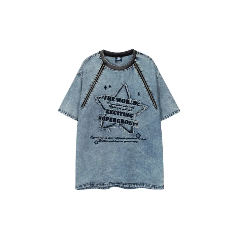 Hip Hop Star Letter Denim T Shirt