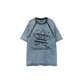 Hip Hop Star Letter Denim T Shirt