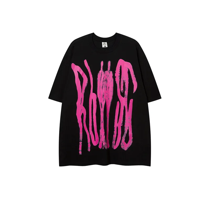 Graffiti Hand painted Niche Letter Large Printed Short sleeved T shirt-3