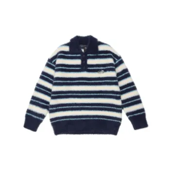 Retro Sweet College Style Contrast Color Striped Llip Neck Sweater