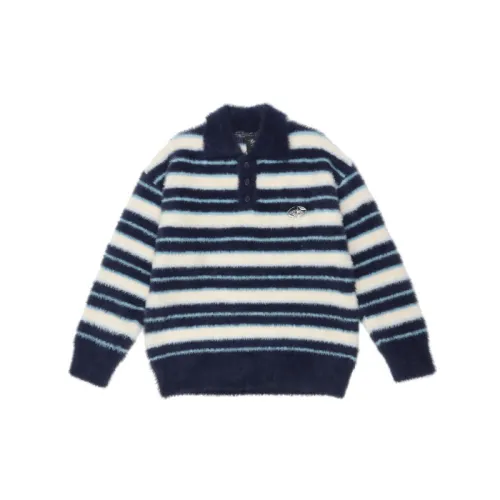 Retro Sweet College Style Contrast Color Striped Llip Neck Sweater