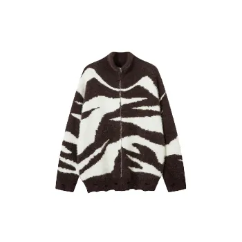Retro Zipper Cotton Blended Fabric Sweater