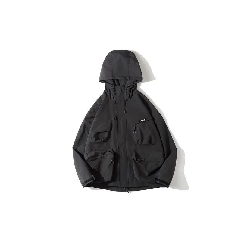 Youth Loose Solid Color Outdoor Waterproof Multi Pocket Jacket