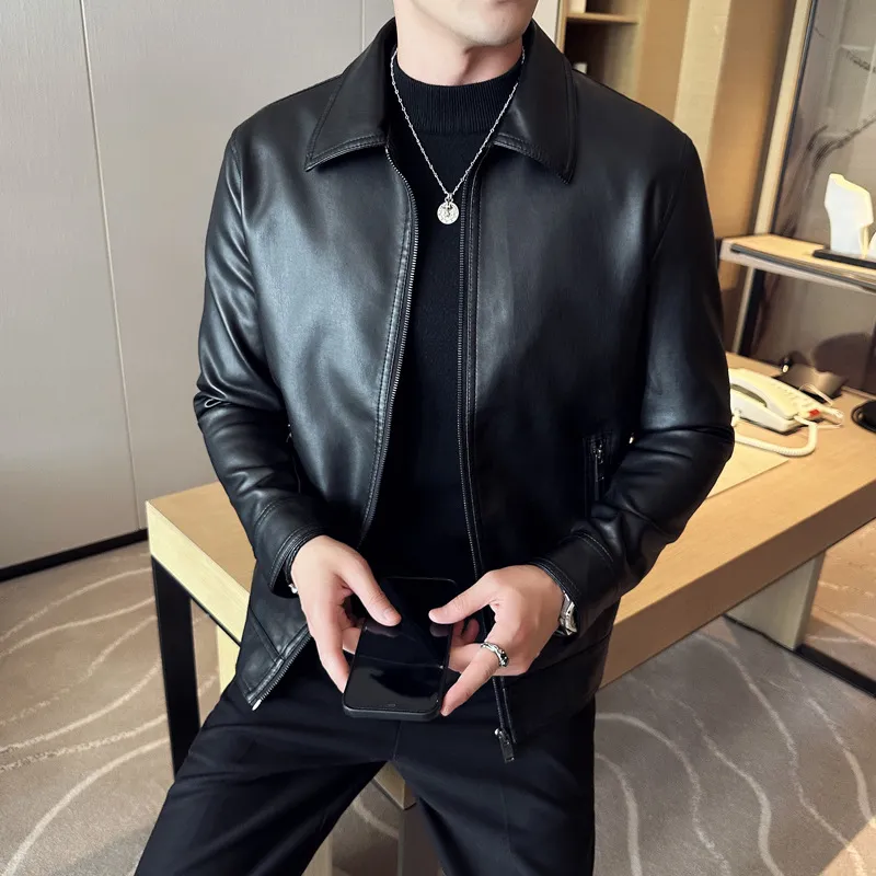 Business Simple Artificial Leather Jacket-3