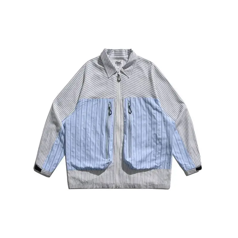 Vintage Three dimensional Bag Stitching Striped Loosening Shirt