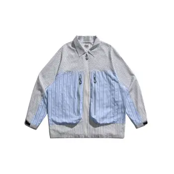 Vintage Three dimensional Bag Stitching Striped Loosening Shirt