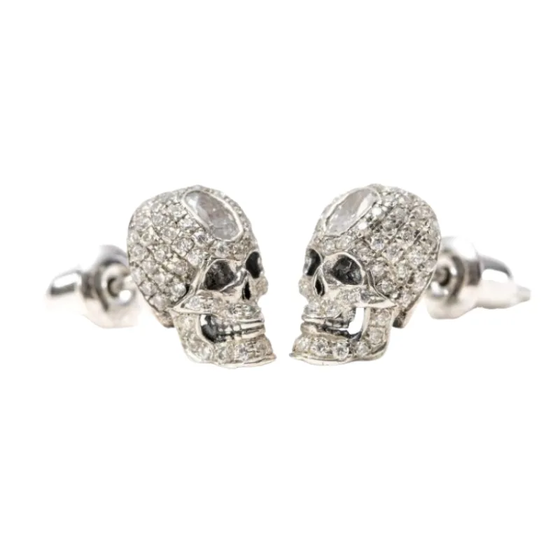 925 Sterling Silver Skull Stud Earrings-1