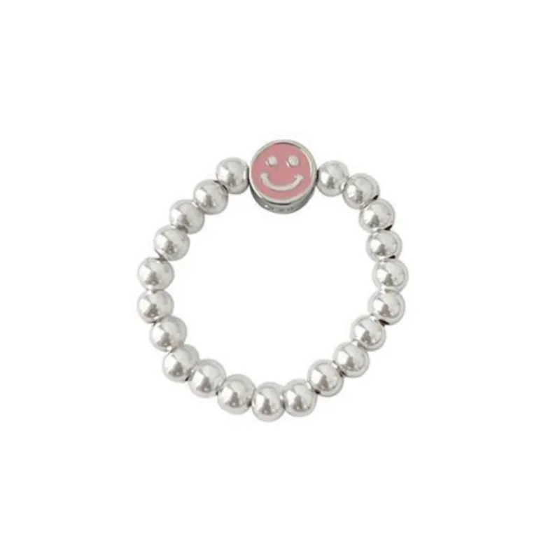 Colored Beaded Smiley Face Ring