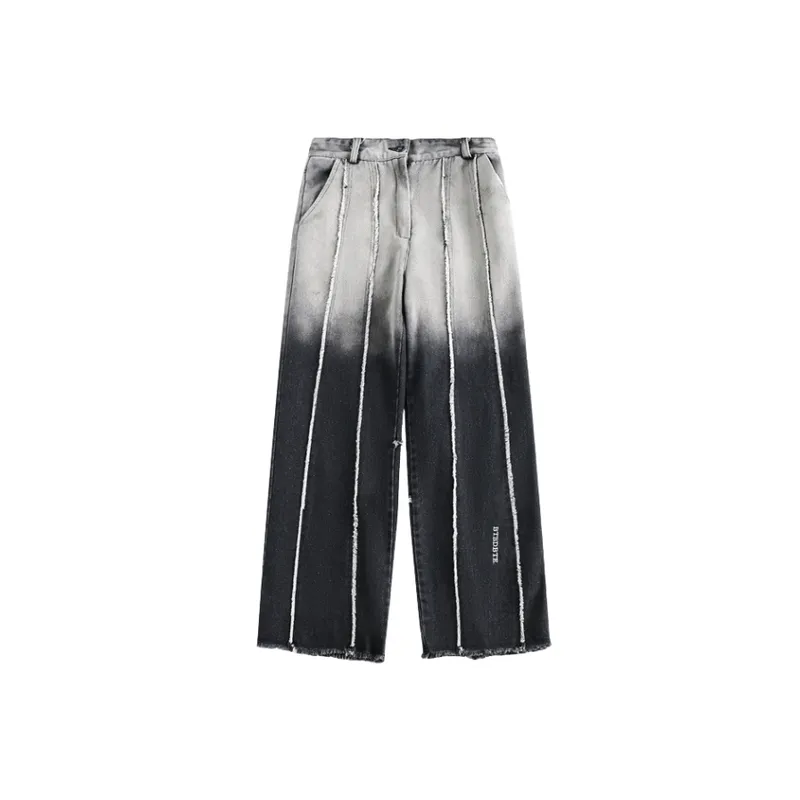 Gradient Color Short Burr Edge Denim Trendy Straight Pants