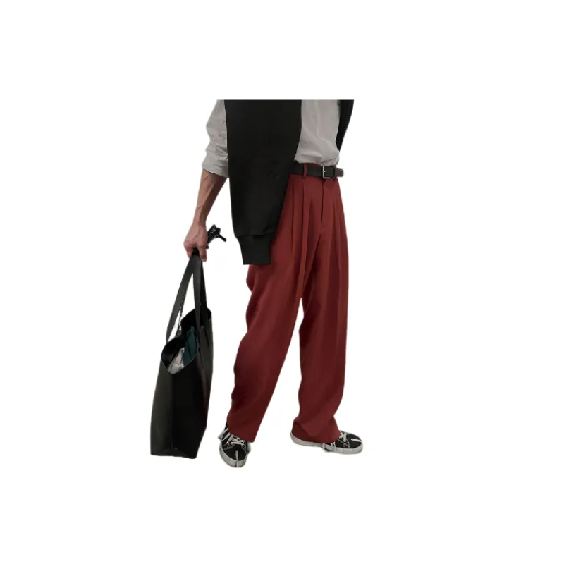 Loose Plain Polyester Suit Trousers-0