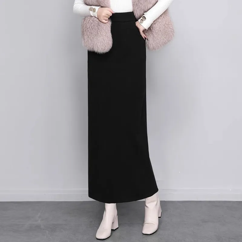 Elegant Plain Woolen Fabric Skirt Women-2