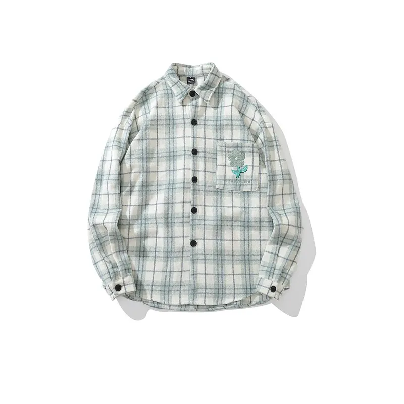 New Fashion Brand Light Green Plaid WoolenThickened Jacket
