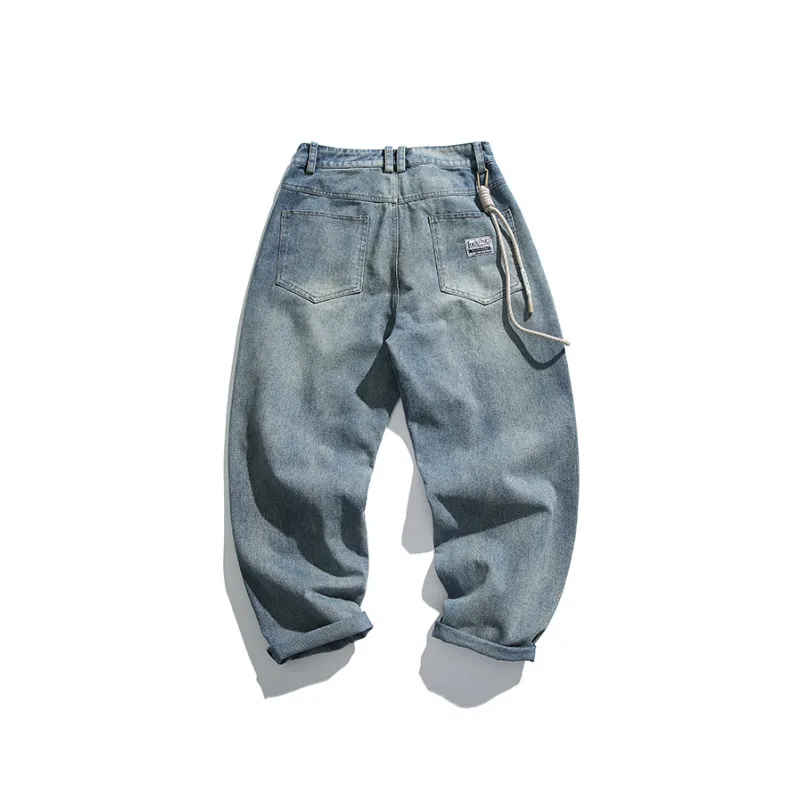 Retro Solid Color Washed Old Jeans-1