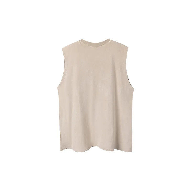 Simple Loose Blended Synthetic Fabrics Vest-3