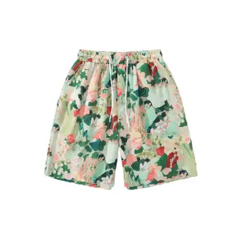 Retro Printed Polyester Casual Shorts
