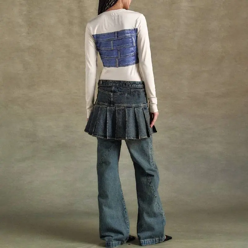 Retro Printed Long Sleeve Combed Cotton T Shirt Women-2