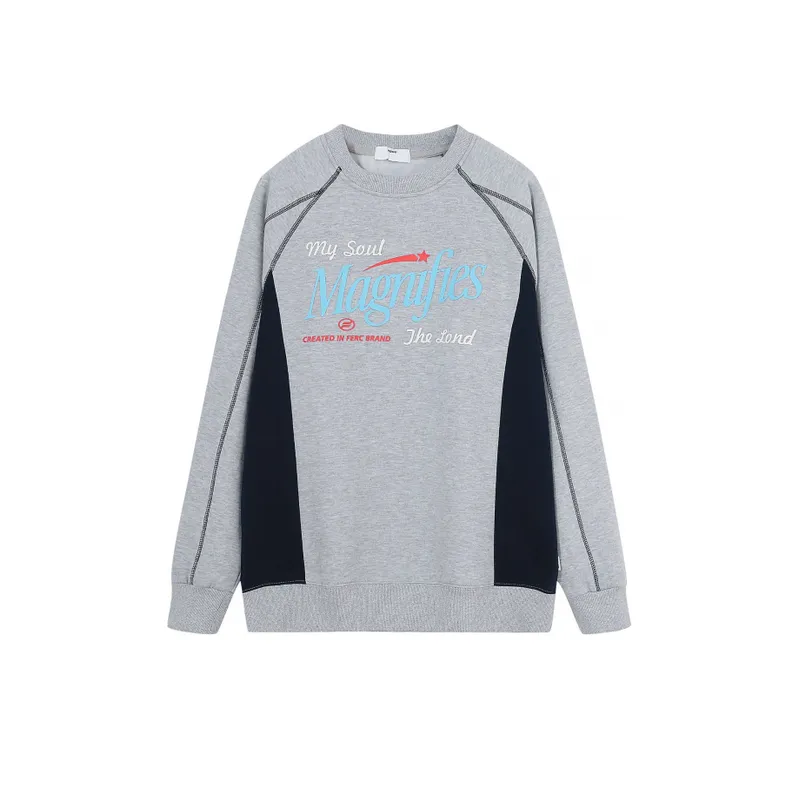 Raglan Sleeve Letter Design Color Splicing and Velvet Crewneck Sweatshirt-0