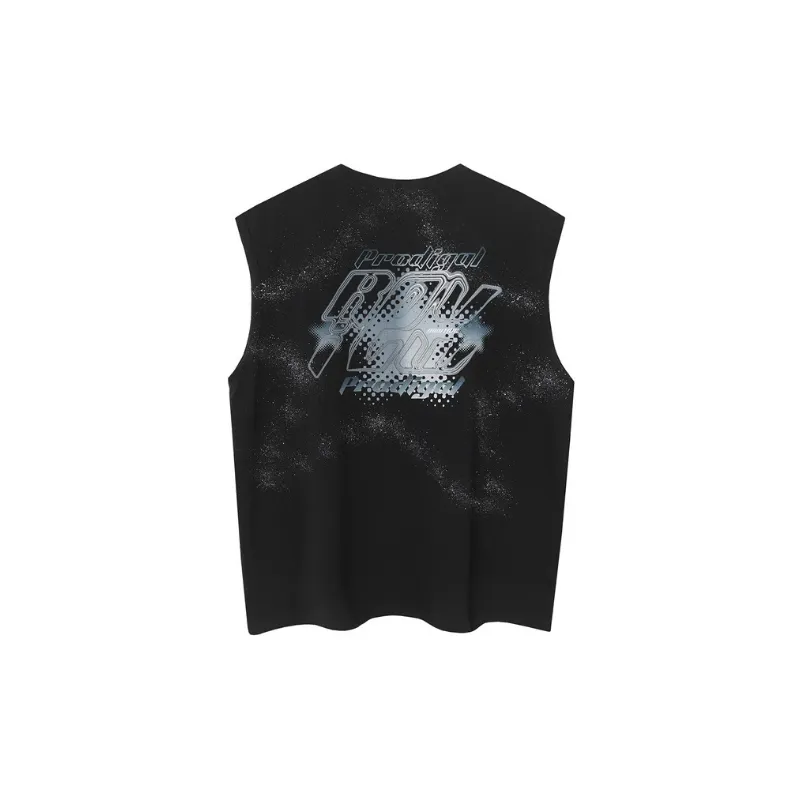 Pentagram Gradient Letters Printed Vest-5