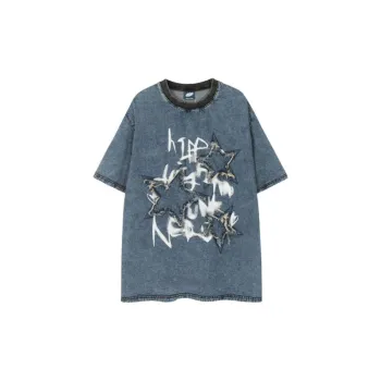 Graffiti Denim Patch Embroidery T Shirt