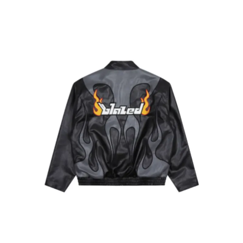Embroidered Letter Leather Jacket-1