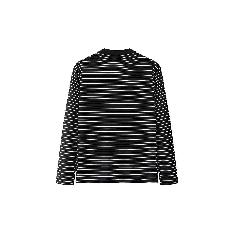 Casual Striped Cotton Blended Fabric T Shirt-1