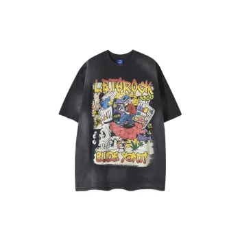 Cartoon Distress Cotton Blended Fabric T Shirt