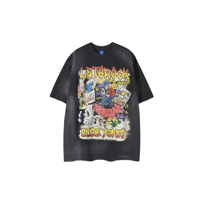 Cartoon Distress Cotton Blended Fabric T Shirt-2