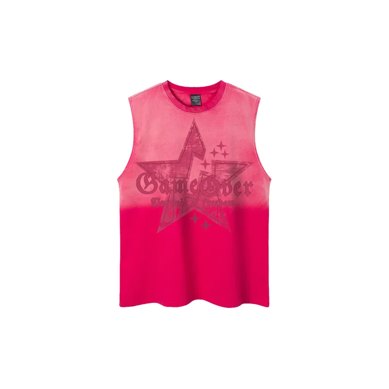 Rose Town Retro Letter Printed Short Sleeve Vest-3