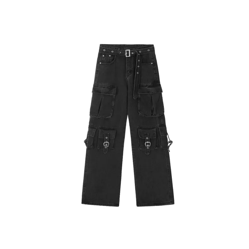 Straight Loose Wide Leg Retro Multi Pocket Jeans