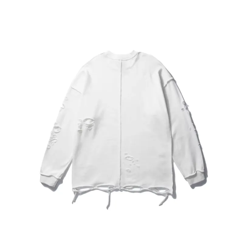 Solid Color Simple Distressed Long Sleeve Sweatshirt-1